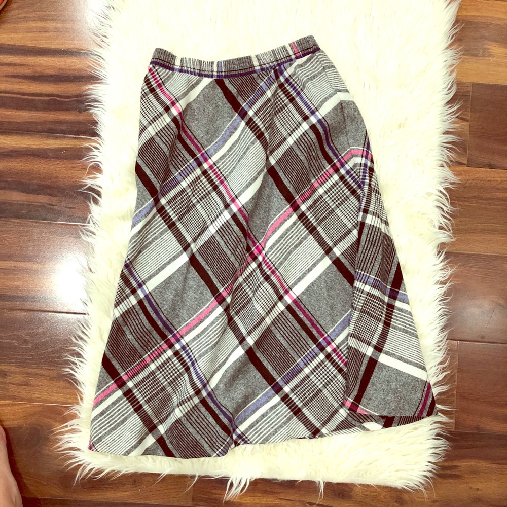 Vintage Plaid Wool A Line Skirt